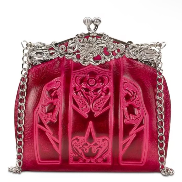 Patricia Nash Handbags - Patricia Nash Rosario Burnished Tooled Framed Clutch Pink Leather Crossbody